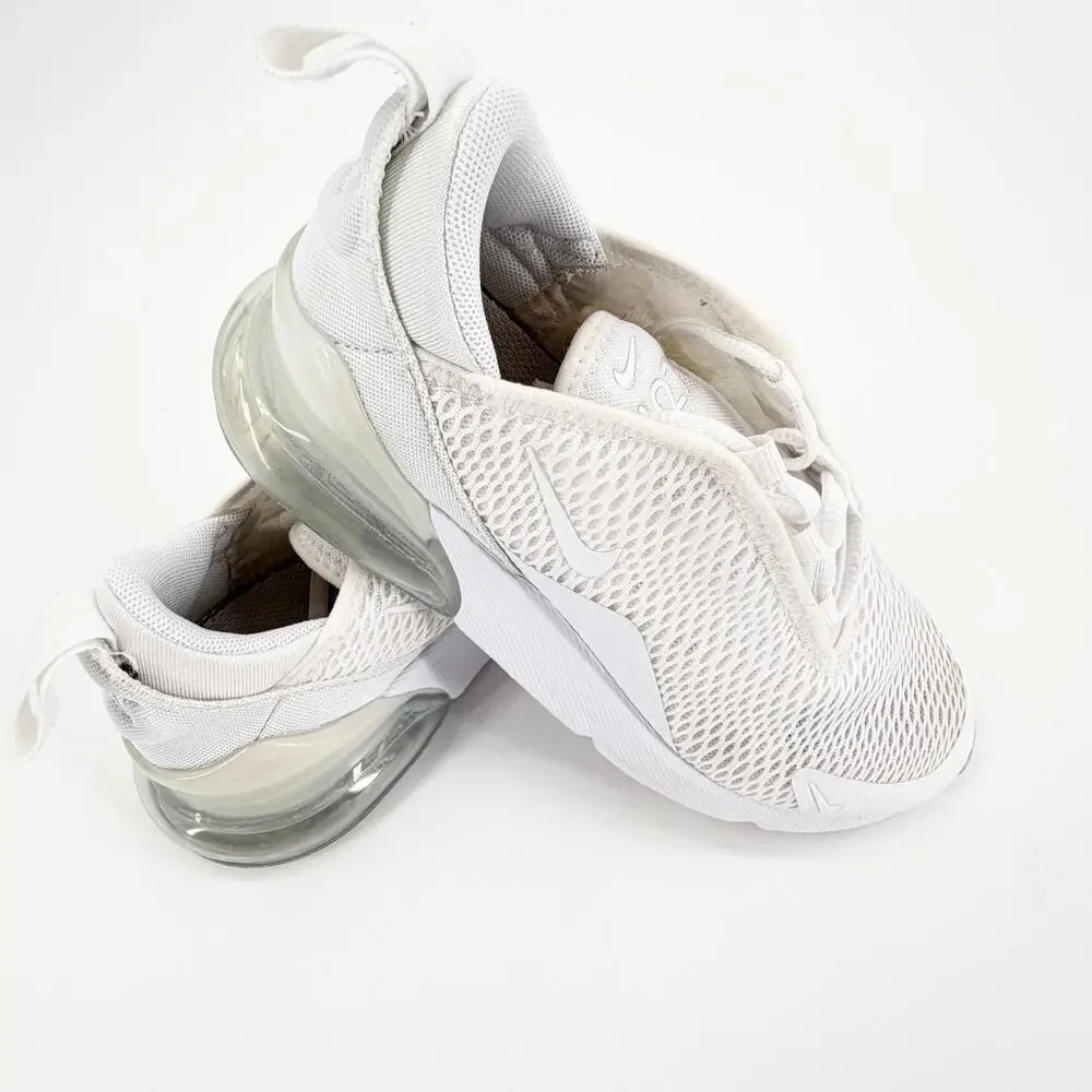 Nike Air Max 270 White Mesh Sneakers Kids Youth Size 2Y AO2372-103 Athletic